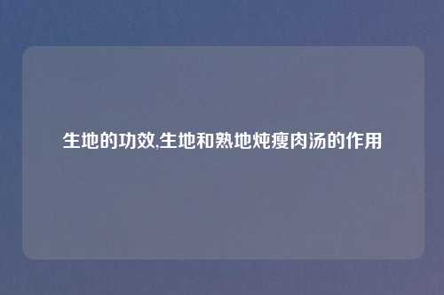 生地的功效,生地和熟地炖瘦肉汤的作用