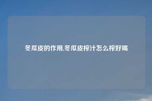 冬瓜皮的作用,冬瓜皮榨汁怎么榨好喝