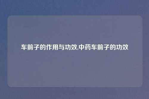 车前子的作用与功效,中药车前子的功效