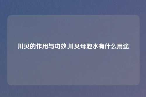 川贝的作用与功效,川贝母泡水有什么用途