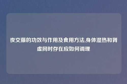 夜交藤的功效与作用及食用方法,身体湿热和肾虚同时存在应如何调理