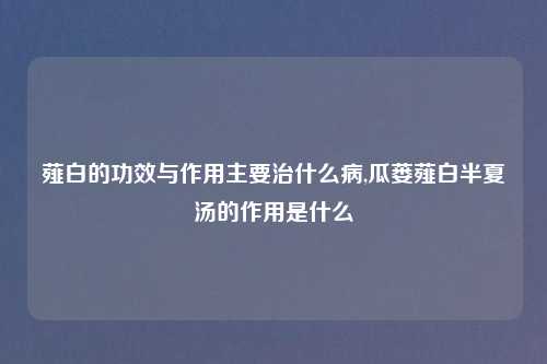 薤白的功效与作用主要治什么病,瓜蒌薤白半夏汤的作用是什么