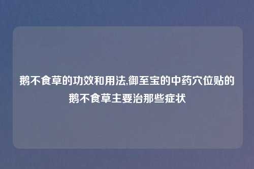 鹅不食草的功效和用法,御至宝的中药穴位贴的鹅不食草主要治那些症状