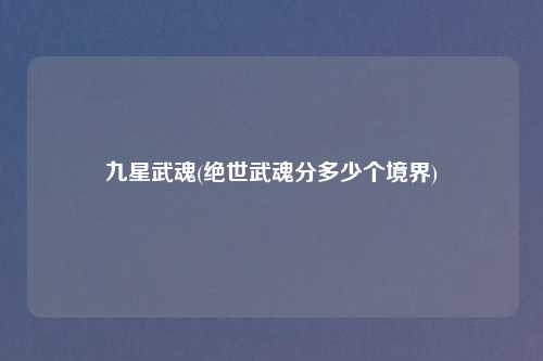 九星武魂(绝世武魂分多少个境界)