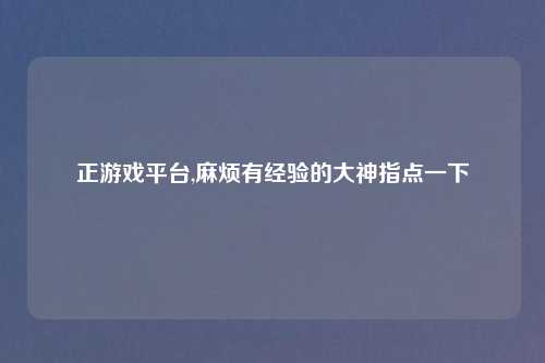 正游戏平台,麻烦有经验的大神指点一下