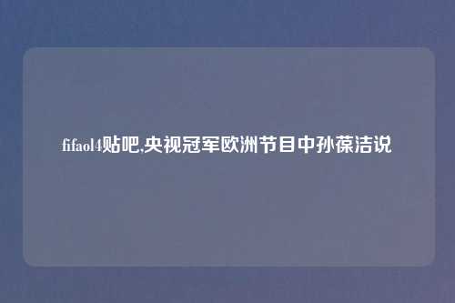 fifaol4贴吧,央视冠军欧洲节目中孙葆洁说