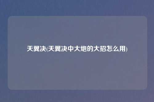 天翼决(天翼决中大炮的大招怎么用)