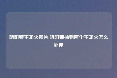 阴阳师不知火图片,阴阳师抽到两个不知火怎么处理