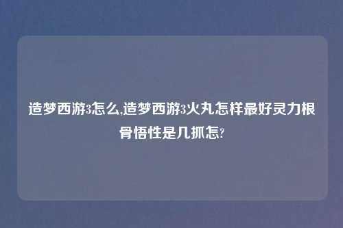造梦西游3怎么,造梦西游3火丸怎样最好灵力根骨悟性是几抓怎?