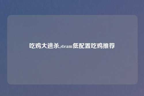 吃鸡大逃杀,steam低配置吃鸡推荐