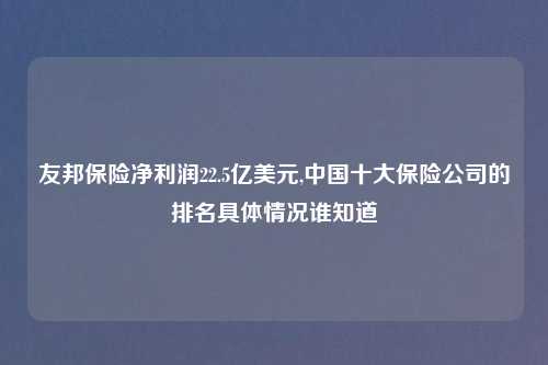 友邦保险净利润22.5亿美元,中国十大保险公司的排名具体情况谁知道