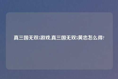 真三国无双5游戏,真三国无双5黄忠怎么得?