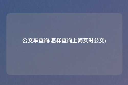 公交车查询(怎样查询上海实时公交)