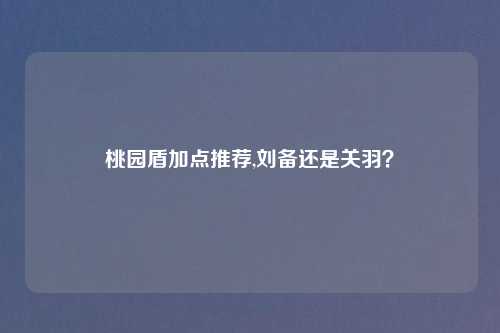 桃园盾加点推荐,刘备还是关羽？