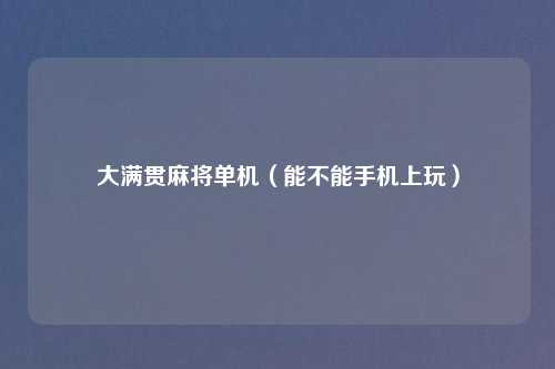 大满贯麻将单机（能不能手机上玩）