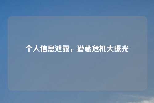 个人信息泄露，潜藏危机大曝光