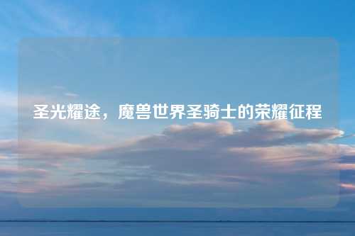 圣光耀途，魔兽世界圣骑士的荣耀征程