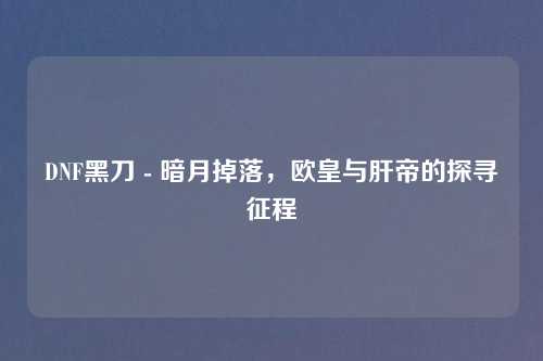 DNF黑刀 - 暗月掉落，欧皇与肝帝的探寻征程
