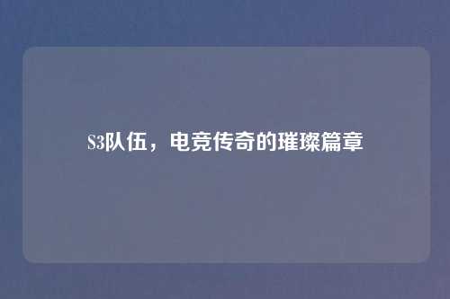 S3队伍,电竞传奇的璀璨篇章