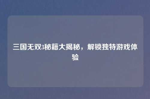 三国无双3秘籍大揭秘，解锁独特游戏体验