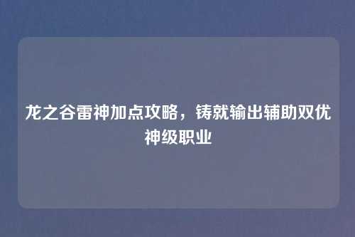 龙之谷雷神加点攻略，铸就输出辅助双优神级职业