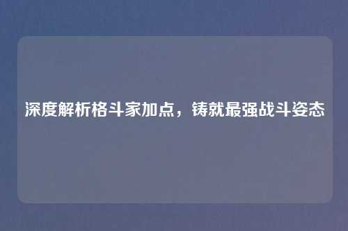 深度解析格斗家加点,铸就最强战斗姿态 深度解析格斗家加点,铸就最强战斗姿态