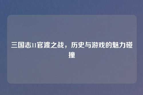 三国志11官渡之战,历史与游戏的魅力碰撞 三国志11官渡之战,历史与游戏的魅力碰撞