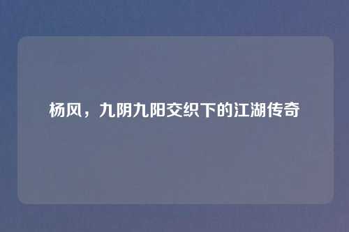 杨风，九阴九阳交织下的江湖传奇