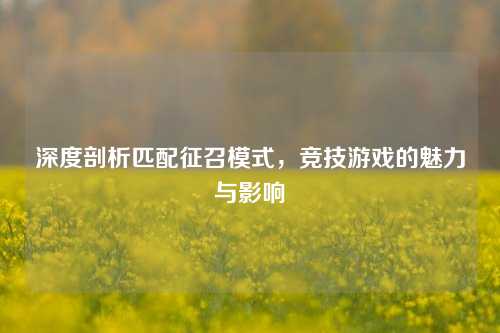 深度剖析匹配征召模式，竞技游戏的魅力与影响