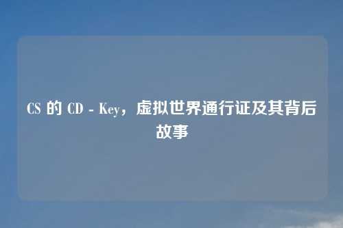 CS 的 CD - Key，虚拟世界通行证及其背后故事