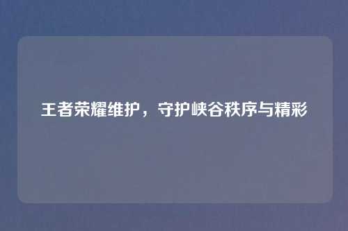 王者荣耀维护,守护峡谷秩序与精彩