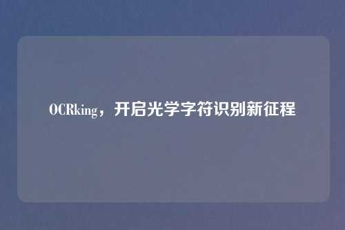 OCRking，开启光学字符识别新征程