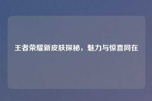 王者荣耀新皮肤探秘，魅力与惊喜同在
