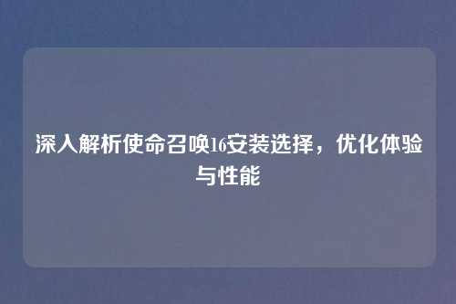 深入解析使命召唤16安装选择，优化体验与性能