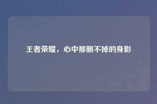 王者荣耀，心中那删不掉的身影