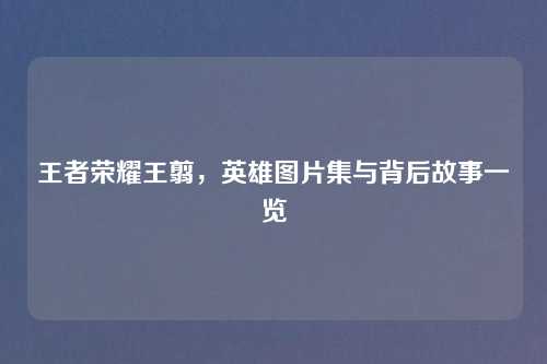王者荣耀王翦，英雄图片集与背后故事一览