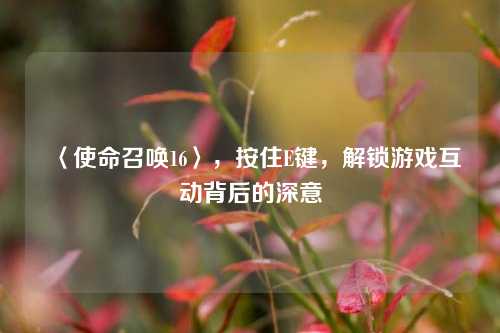 〈使命召唤16〉，按住E键，解锁游戏互动背后的深意