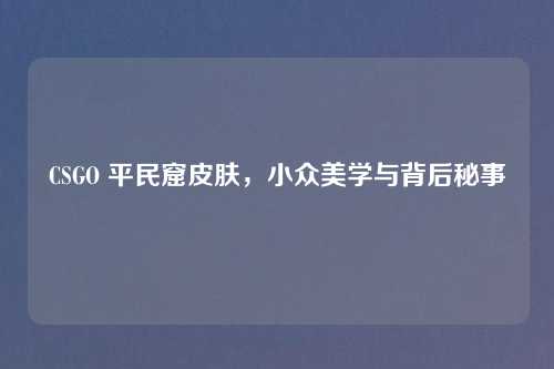 CSGO 平民窟皮肤，小众美学与背后秘事