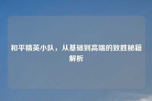 和平精英小队，从基础到高端的致胜秘籍解析