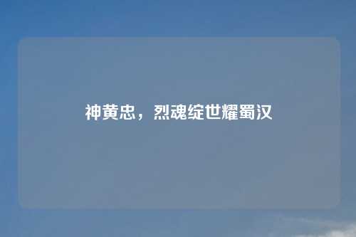 神黄忠，烈魂绽世耀蜀汉